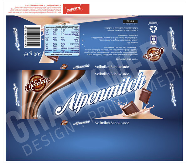Alpenmilch Schokoladentafel Vollmilch 300g (WSA013)