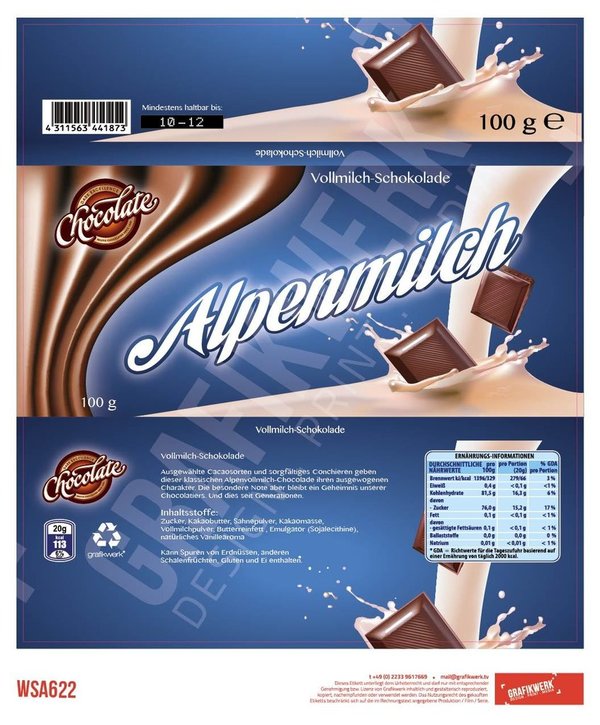 Alpenmilch Schokoladentafel 100g (WSA622)